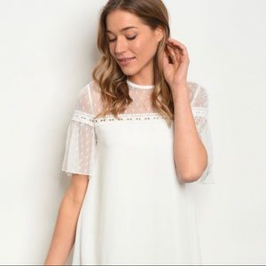 ♥️ Mesh Detail White Tunic Dress Sz L NWT